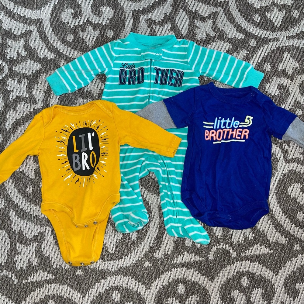 Little Brother bundle, fleece PJs, two onesies, Carter’s, Old Navy